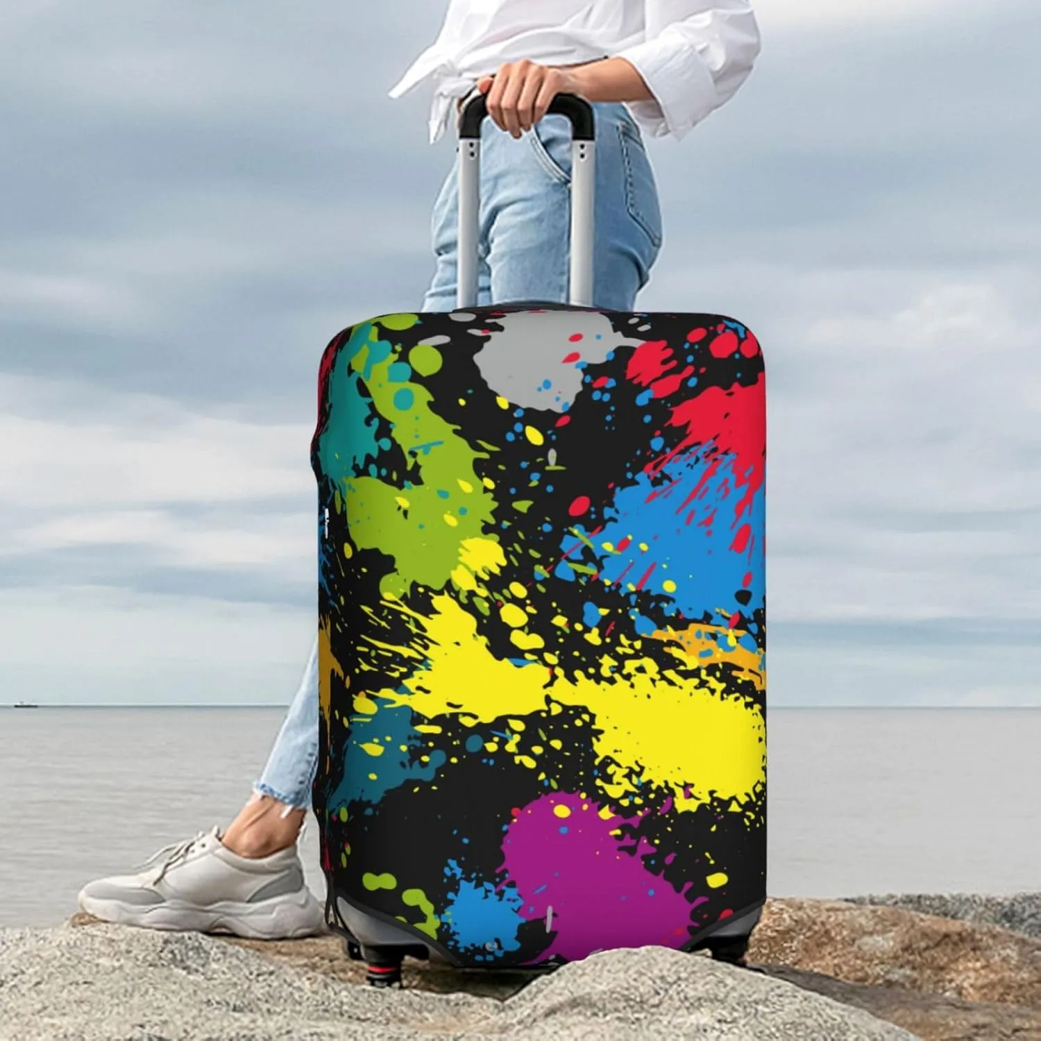 Travel Luggage Cover Dark Colorful Paint Luggage Suitcase Protector Baggage Fit 29-32 Inch