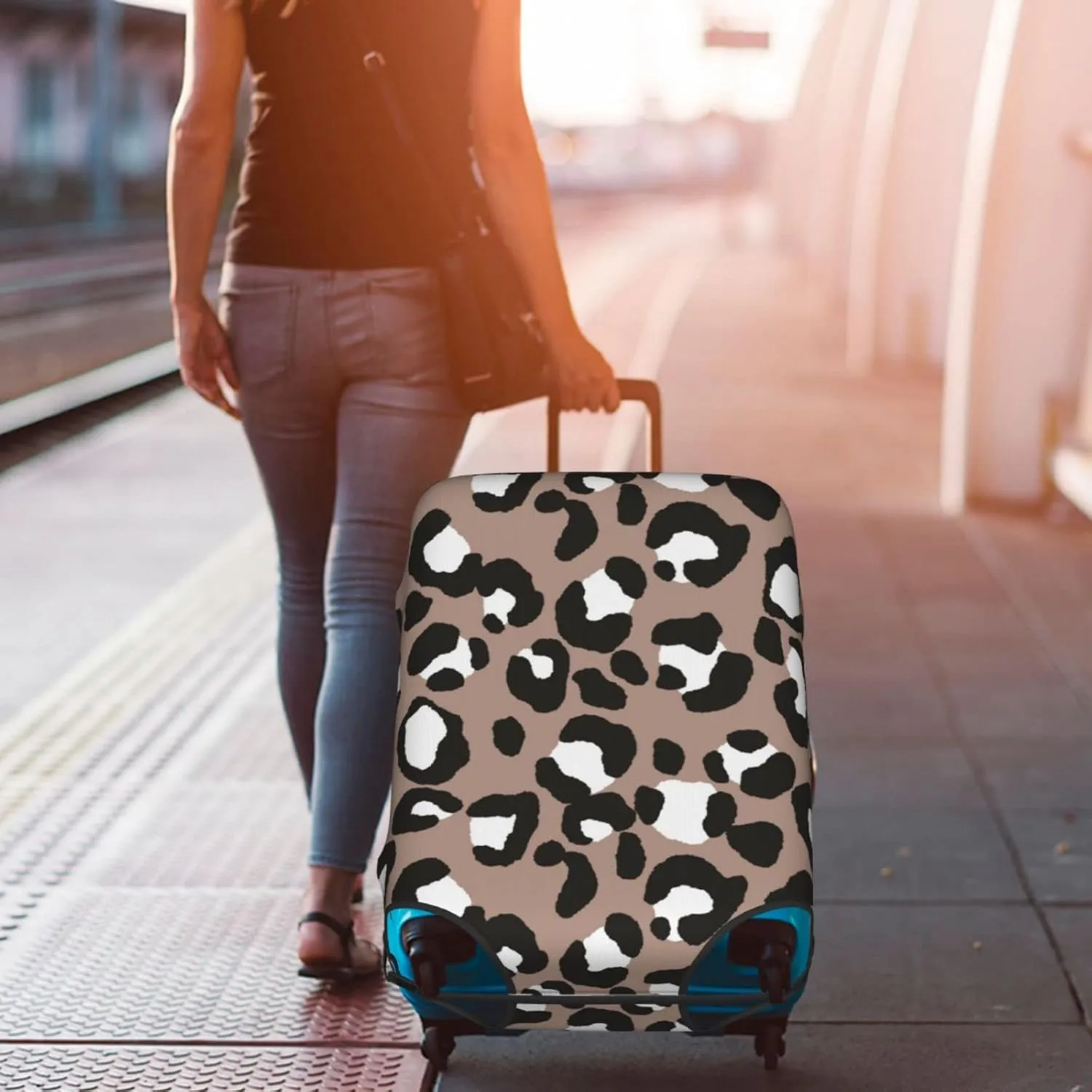 Travel Luggage Cover Fits 18-32 Inch Luggage, Abstract Leopard Print Travel Suitcase Cover Elastic Washable Wheeled Luggage Protector for Kid and Adult