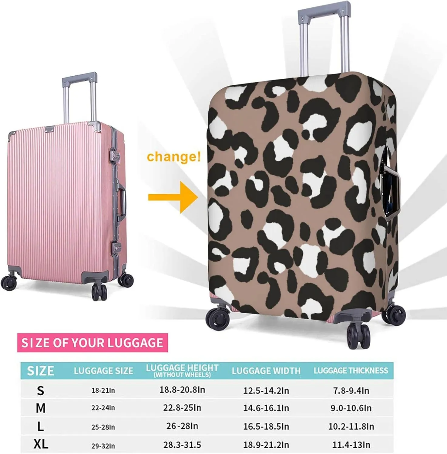 Travel Luggage Cover Fits 18-32 Inch Luggage, Abstract Leopard Print Travel Suitcase Cover Elastic Washable Wheeled Luggage Protector for Kid and Adult