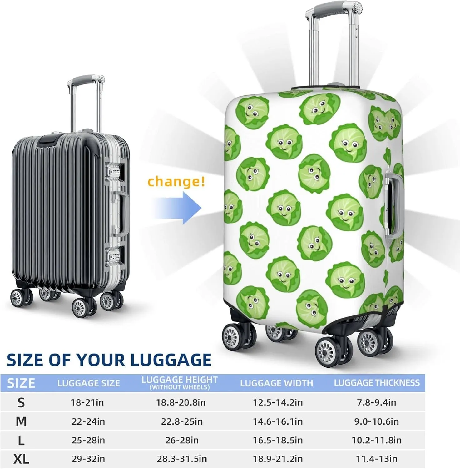 Travel Luggage Cover Protector - Bright Cabbage Cute Eyes Funny Anti-Scratch Suitcase Covers Fits 18-32 Inch Luggage
