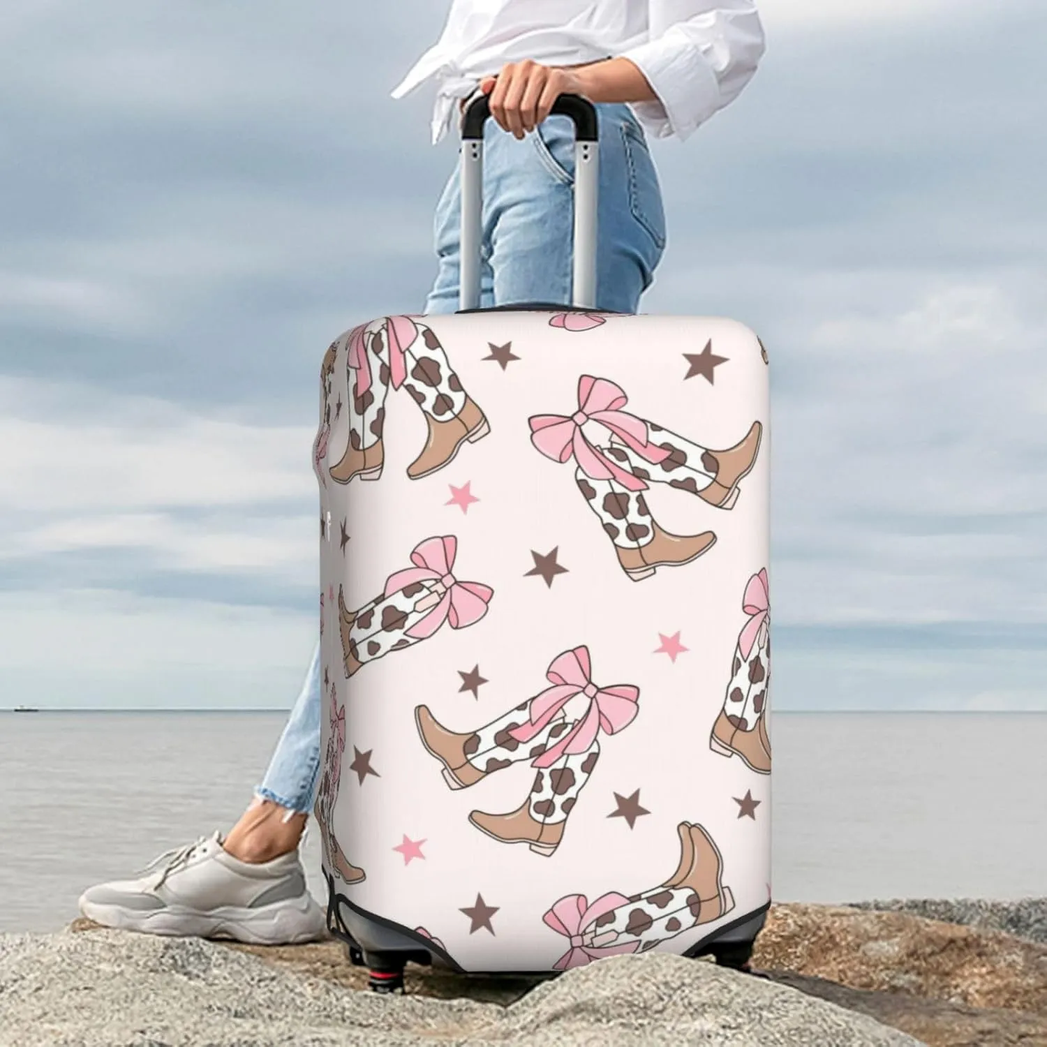 Travel Luggage Cover,Bows Cowgirl Boots Suitcase Protector Protector Elastic Anti-Scratch Washable, Suitcase Cover For Wheeled Suitcase Kid Adult Travel Baggage Accessories,Medium