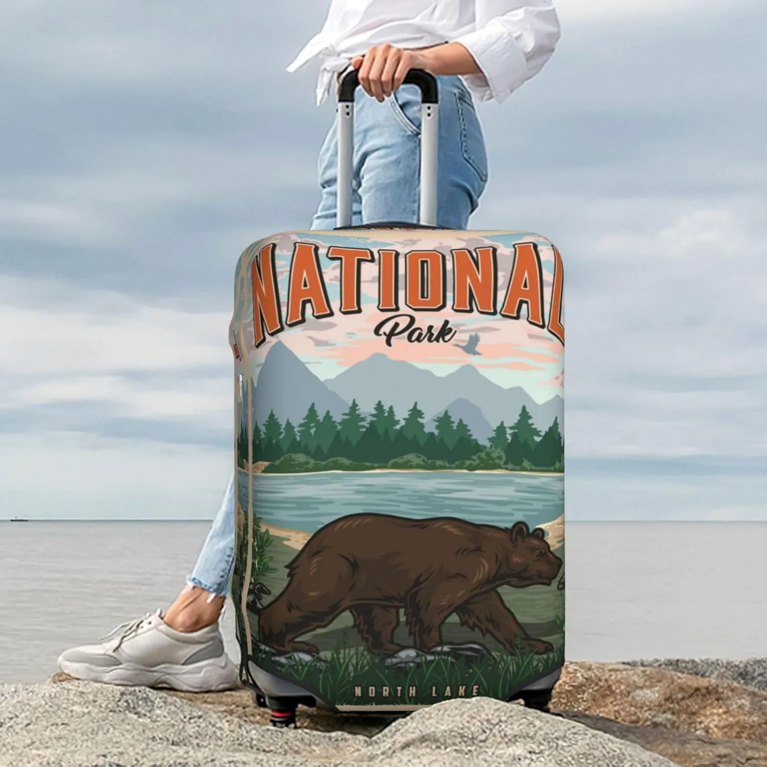Travel Luggage Cover,National Park Poster Bear Suitcase Protector Protector Spandex Anti-Scratch Washable, Suitcase Cover For Wheeled Suitcase Kid Adult Travel Baggage Accessories,X-Large