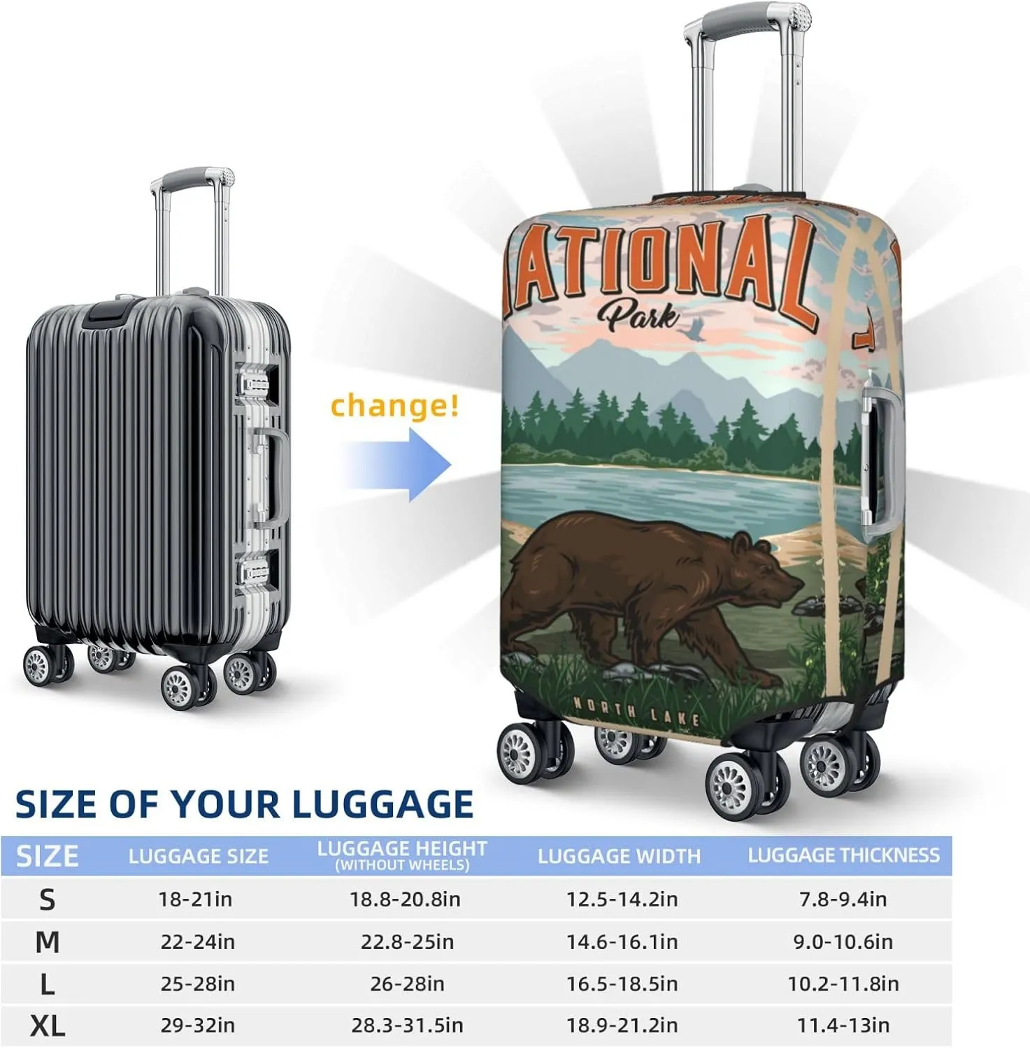 Travel Luggage Cover,National Park Poster Bear Suitcase Protector Protector Spandex Anti-Scratch Washable, Suitcase Cover For Wheeled Suitcase Kid Adult Travel Baggage Accessories,X-Large