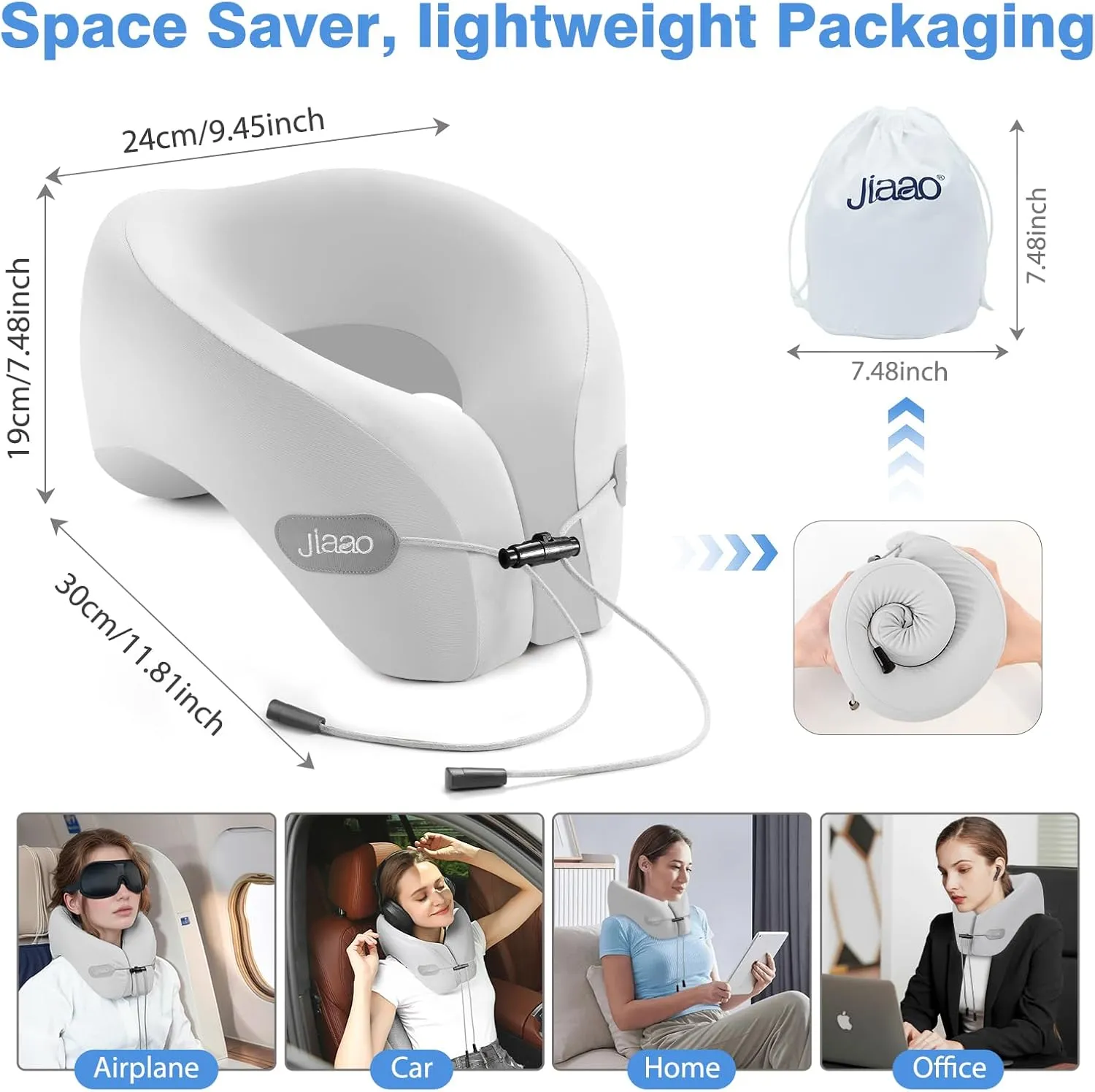 Travel Neck Pillow Memory Foam Neck Support, 2025 Upgraded Advanced Travel Pillow for Road Trips, Adjustable Clasp, Storage Bag, Airplane Pillow for Travel, Home, Office, and Gaming