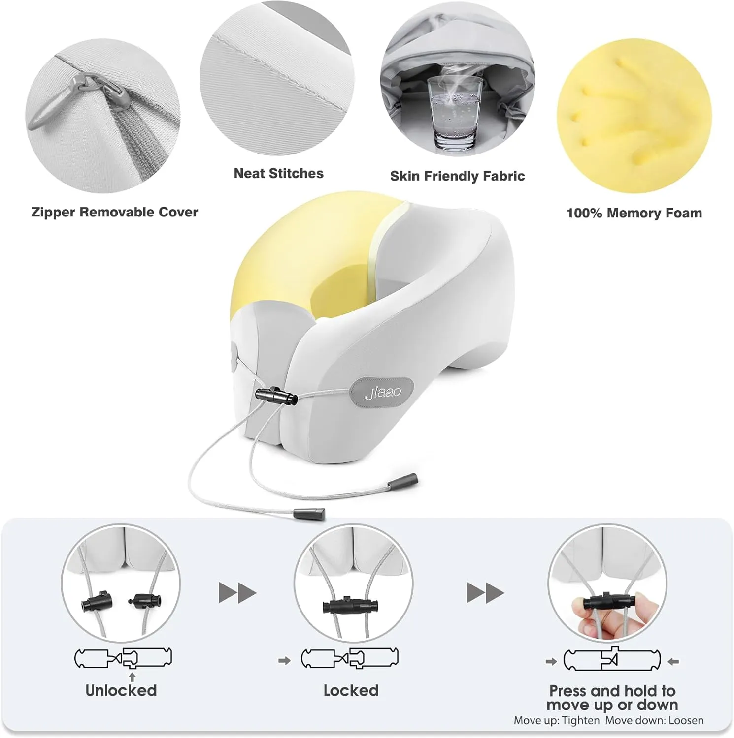 Travel Neck Pillow Memory Foam Neck Support, 2025 Upgraded Advanced Travel Pillow for Road Trips, Adjustable Clasp, Storage Bag, Airplane Pillow for Travel, Home, Office, and Gaming