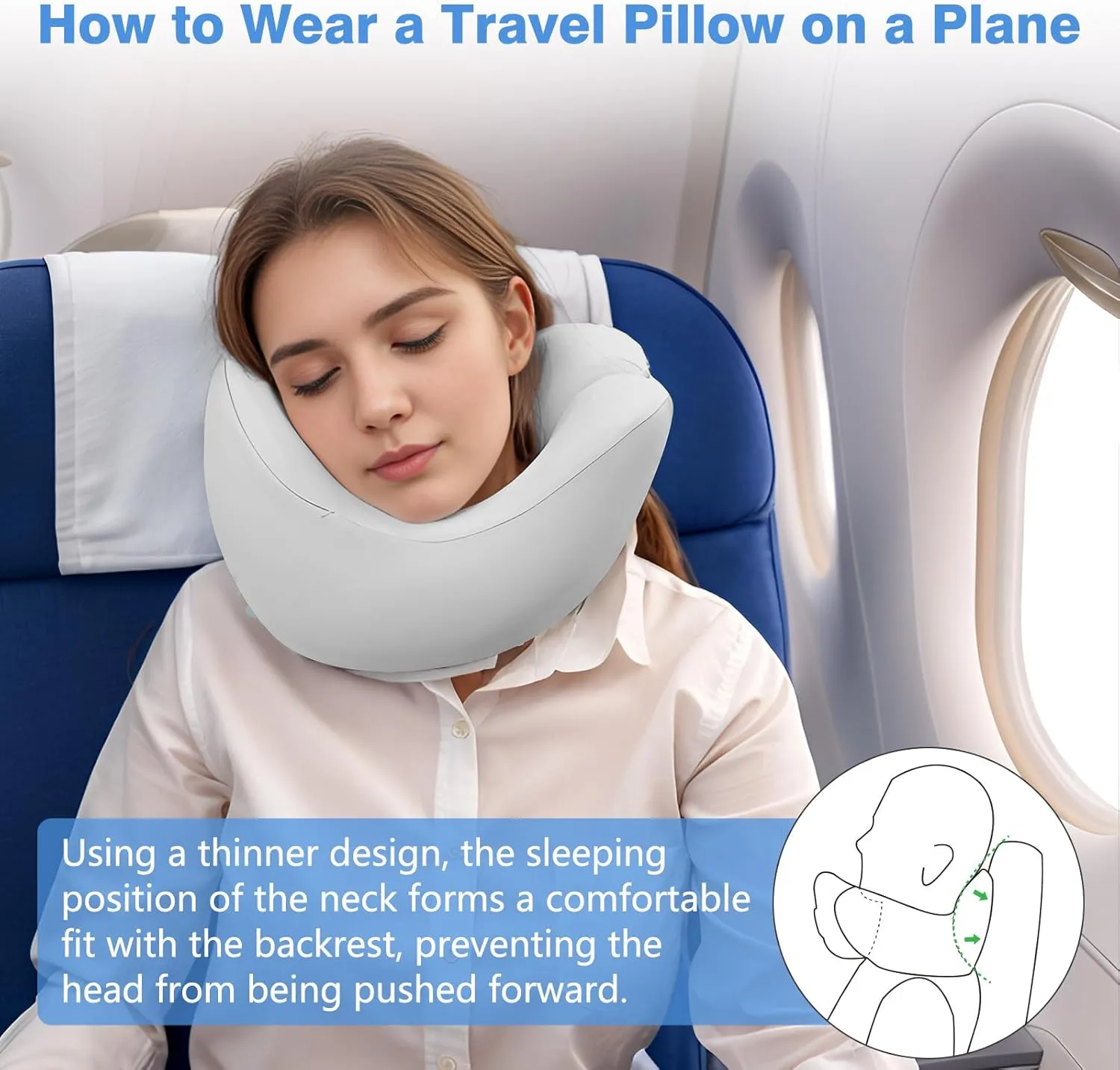 Travel Neck Pillow Memory Foam Neck Support, 2025 Upgraded Advanced Travel Pillow for Road Trips, Adjustable Clasp, Storage Bag, Airplane Pillow for Travel, Home, Office, and Gaming