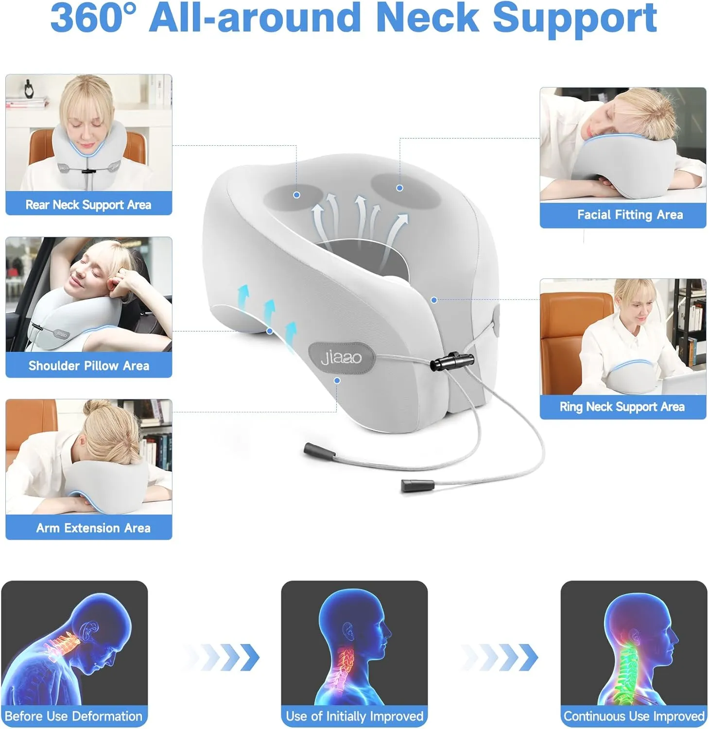 Travel Neck Pillow Memory Foam Neck Support, 2025 Upgraded Advanced Travel Pillow for Road Trips, Adjustable Clasp, Storage Bag, Airplane Pillow for Travel, Home, Office, and Gaming