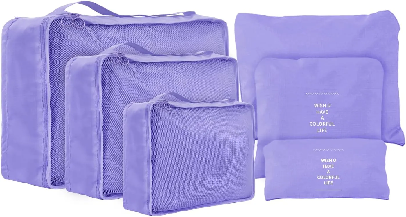 Travel Packing Cubes 6 Set, Lightweight Luggage Organizers, Essential Accessories for Clothes Shoes Electronics Cosmetics Toiletries(Light Purple)