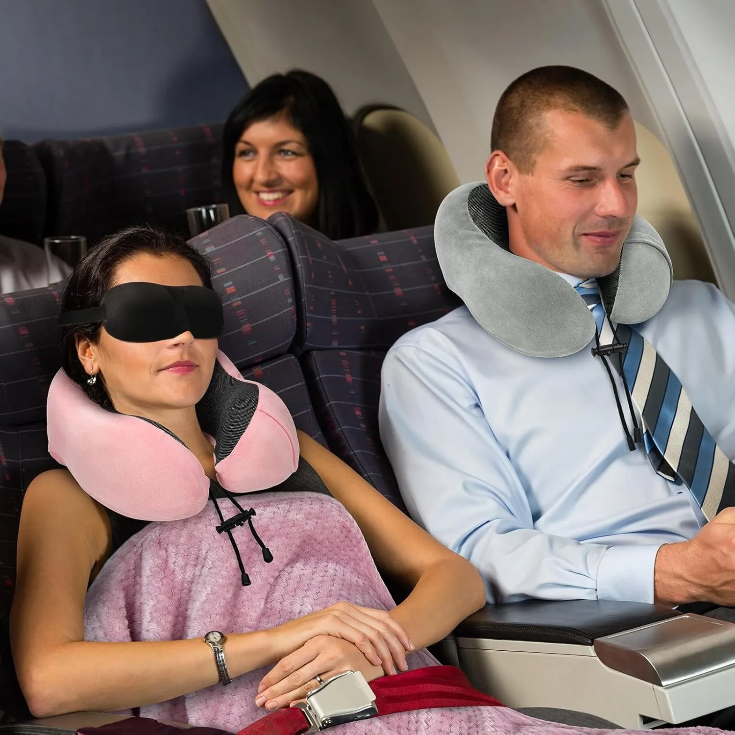 Travel Pillow and Blanket Set Neck Pillow Airplane Memory Foam for Traveling Compact with Bag Grey