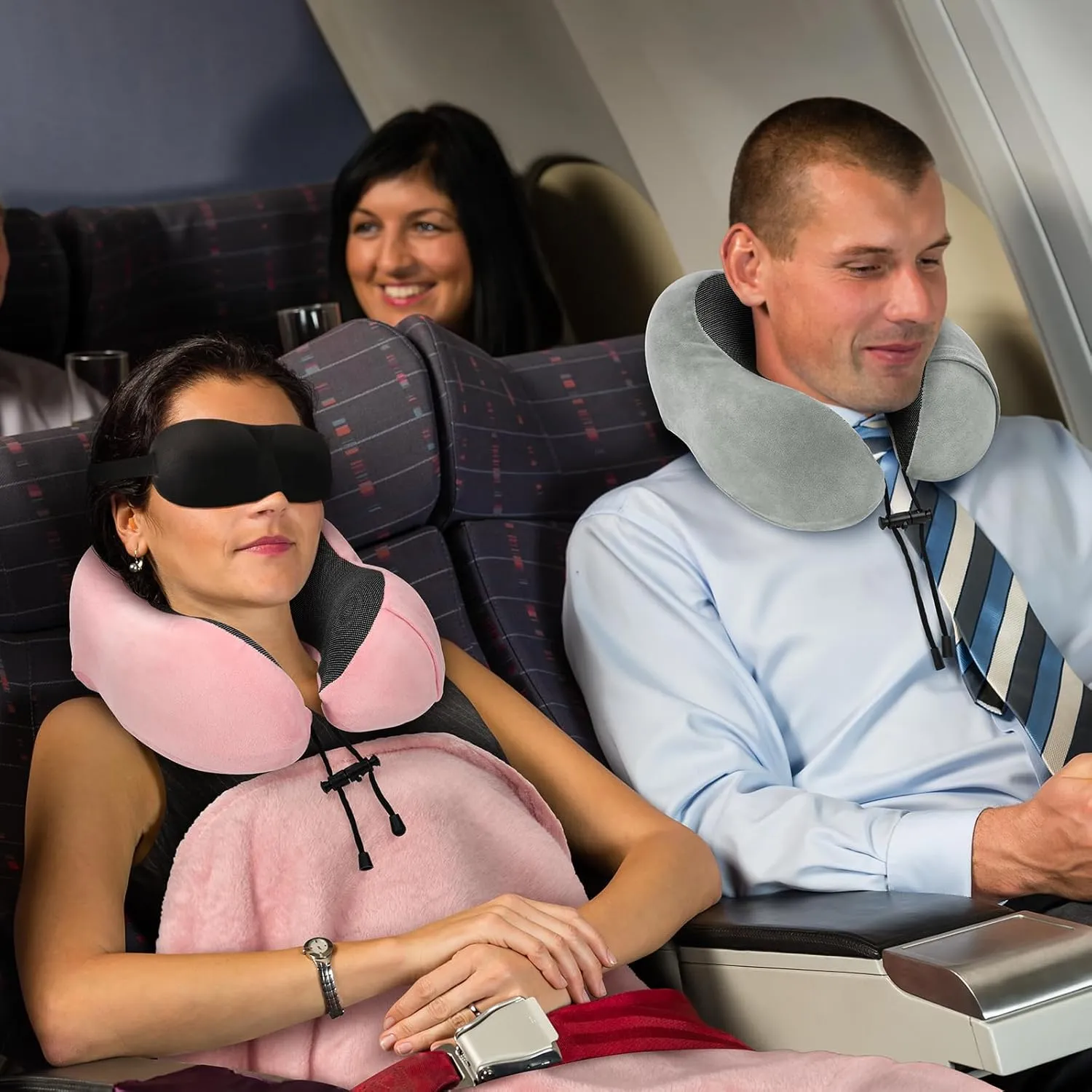 Travel Pillow and Blanket Set Neck Pillows Travel Essentials with Sleep Mask for Airplane Car Memory Foam Black