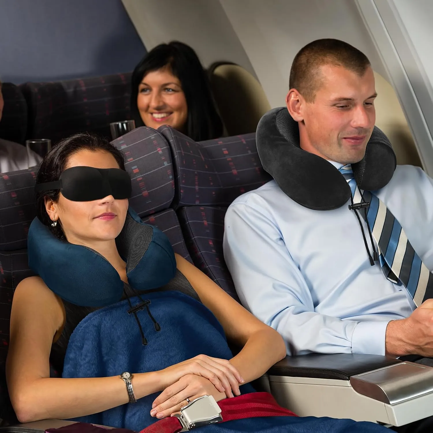 Travel Pillow and Blanket Set Neck Pillows Travel Essentials with Sleep Mask for Airplane Car Memory Foam Grey