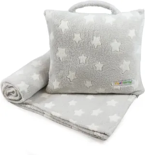 Travel Pillow and Blanket Set - Portable Comfort Item for Children - Grey Star Soft Kids Pillow Blanket (Star)