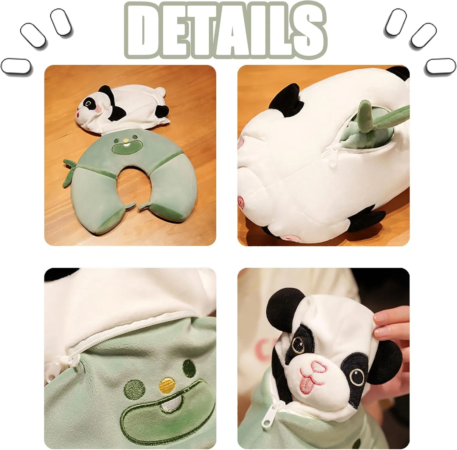 Travel Pillow for Kids Adults, 2 in 1 Deformable Cartoon Kids Neck Pillow, Soft Airplane Pillow Cute Animal Flight Pillow Head Rest Neck Support for Car - Green Panda