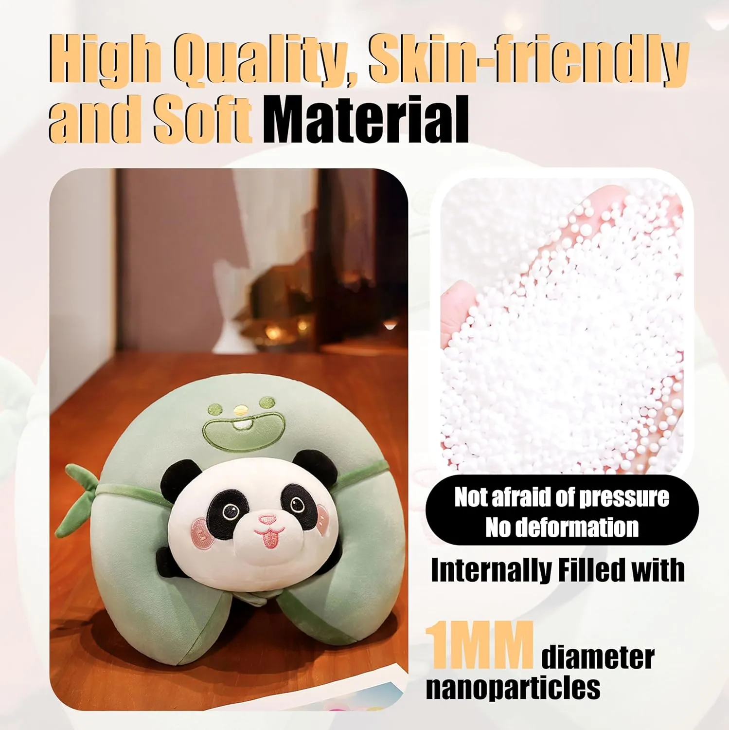 Travel Pillow for Kids Adults, 2 in 1 Deformable Cartoon Kids Neck Pillow, Soft Airplane Pillow Cute Animal Flight Pillow Head Rest Neck Support for Car - Green Panda