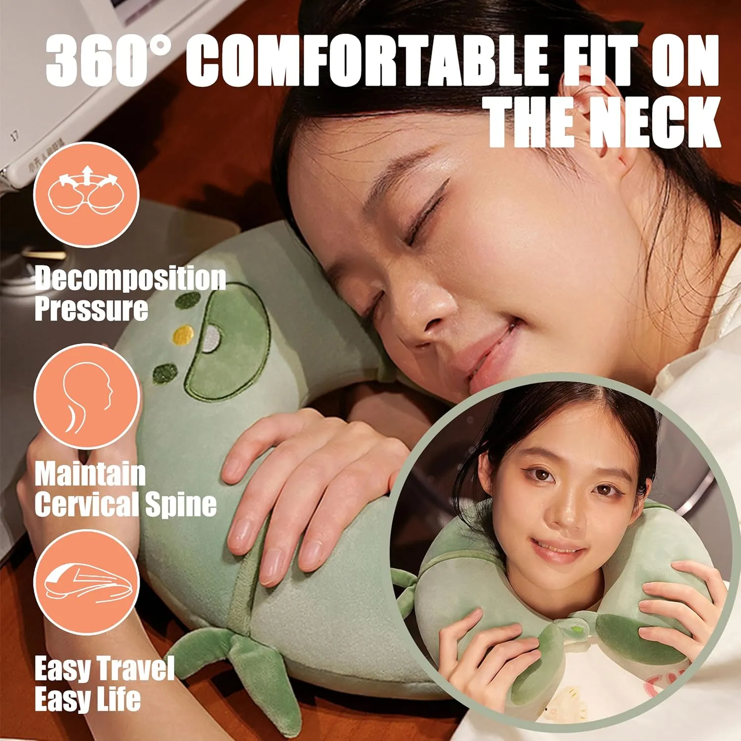 Travel Pillow for Kids Adults, 2 in 1 Deformable Cartoon Kids Neck Pillow, Soft Airplane Pillow Cute Animal Flight Pillow Head Rest Neck Support for Car - Green Panda