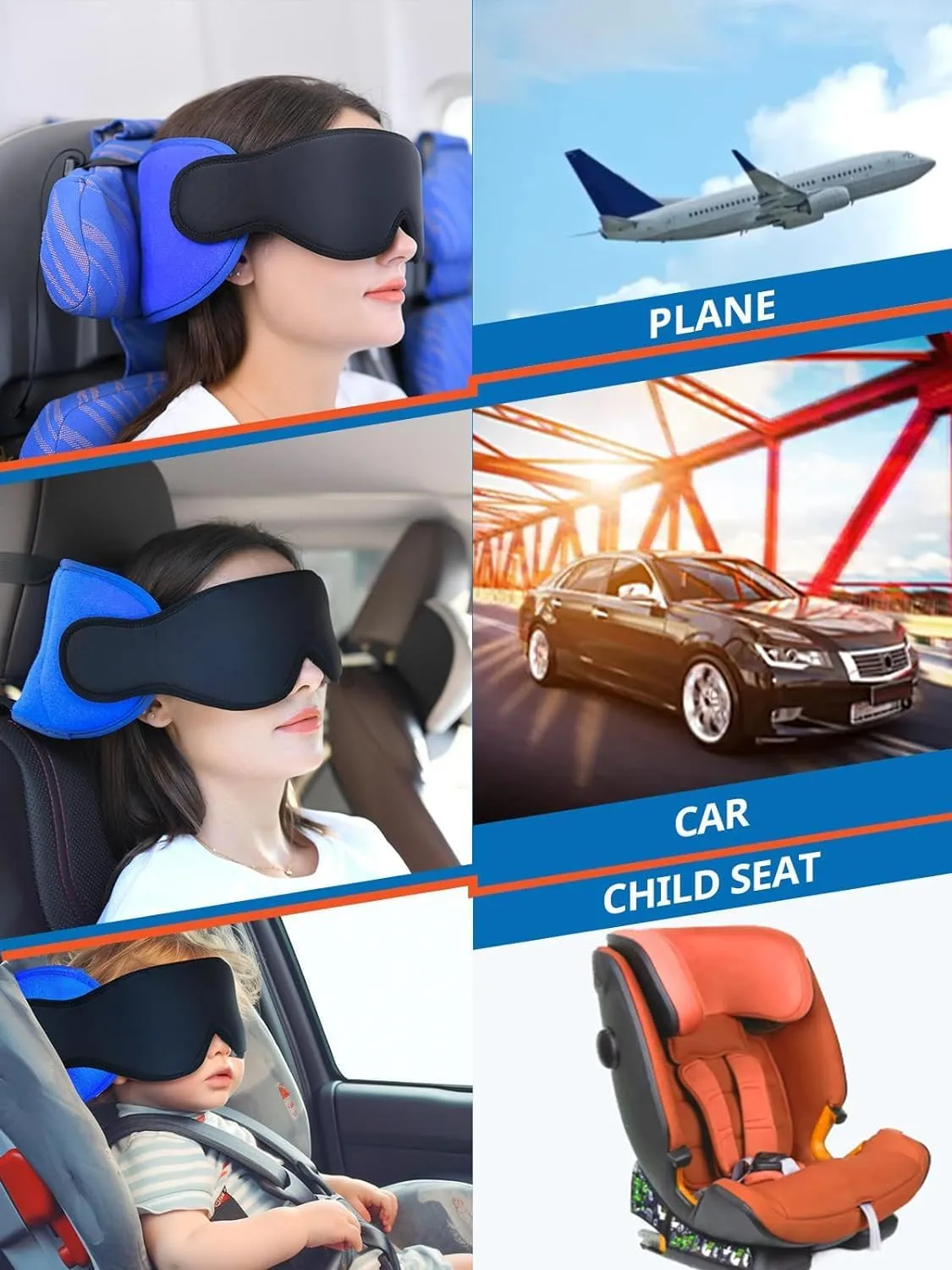 Travel Pillows for Airplanes, Airplane Pillow for Long Flight, Airplane Head Strap with Eye Mask for Sleep, Travel Neck Pillow for Car Road Trip, 360° Support Headrest, Stop Bobblehead, Pink