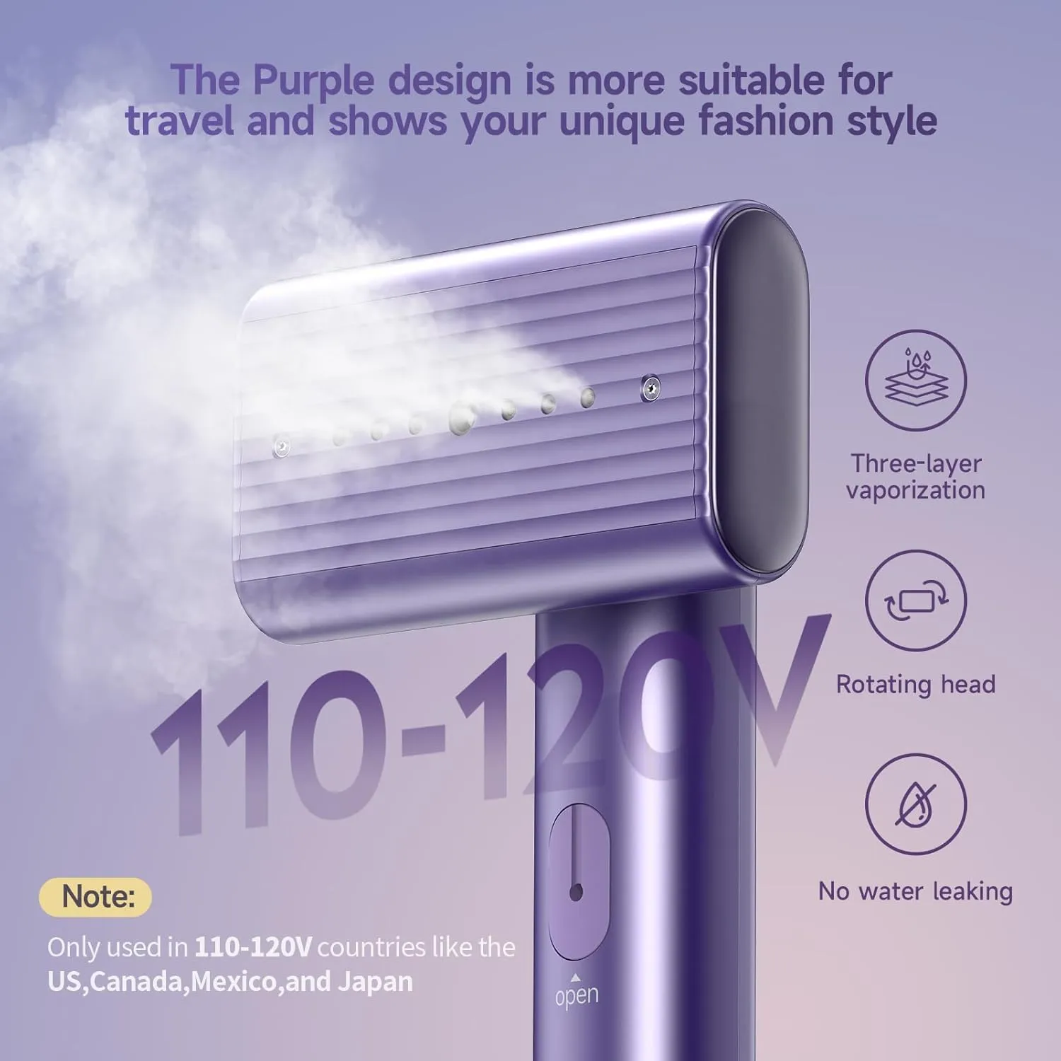 Travel Portable Steamer for clothes - Handheld Steamer for Fabric Clothing Wrinkles, 15s Fast Heat-up Rotary Garment Steamer, 1200W Light Mini Steam Iron for Home, Office and Travel (Purple)