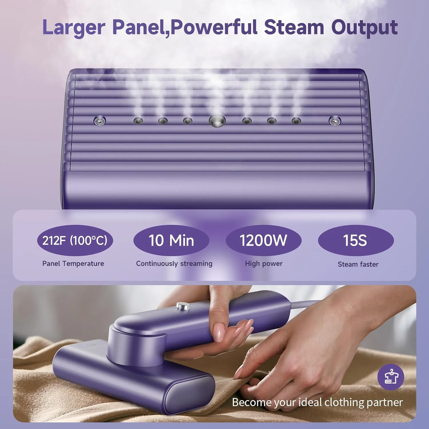 Travel Portable Steamer for clothes - Handheld Steamer for Fabric Clothing Wrinkles, 15s Fast Heat-up Rotary Garment Steamer, 1200W Light Mini Steam Iron for Home, Office and Travel (Purple)