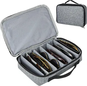 Travel Sunglasses Organizer Case, 8-Slot Travel Sunglasses Organizer Case with Adjustable Compartments, Portable and Lightweight Sunglasses Box with Zipper Closure and Soft Lining for Men and Women