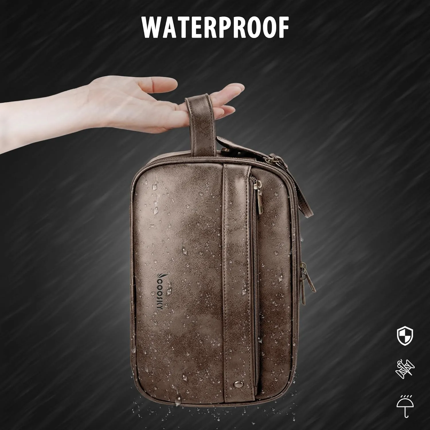Travel Toiletry Bag for Men, Large Hanging Toiletries Organizer Bags, Cruise Ship Essentials, Water-resistant Shaving Case, PU Leather Makeup Accessories, Cosmetic Dopp Kit, Dark Brown