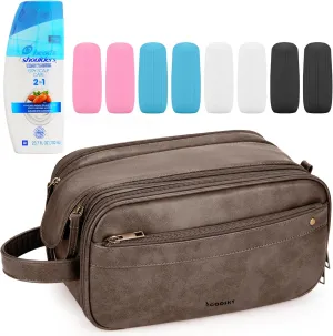 Travel Toiletry Bag for Men, Large Hanging Toiletries Organizer Bags, Cruise Ship Essentials, Water-resistant Shaving Case, PU Leather Makeup Accessories, Cosmetic Dopp Kit, Dark Brown