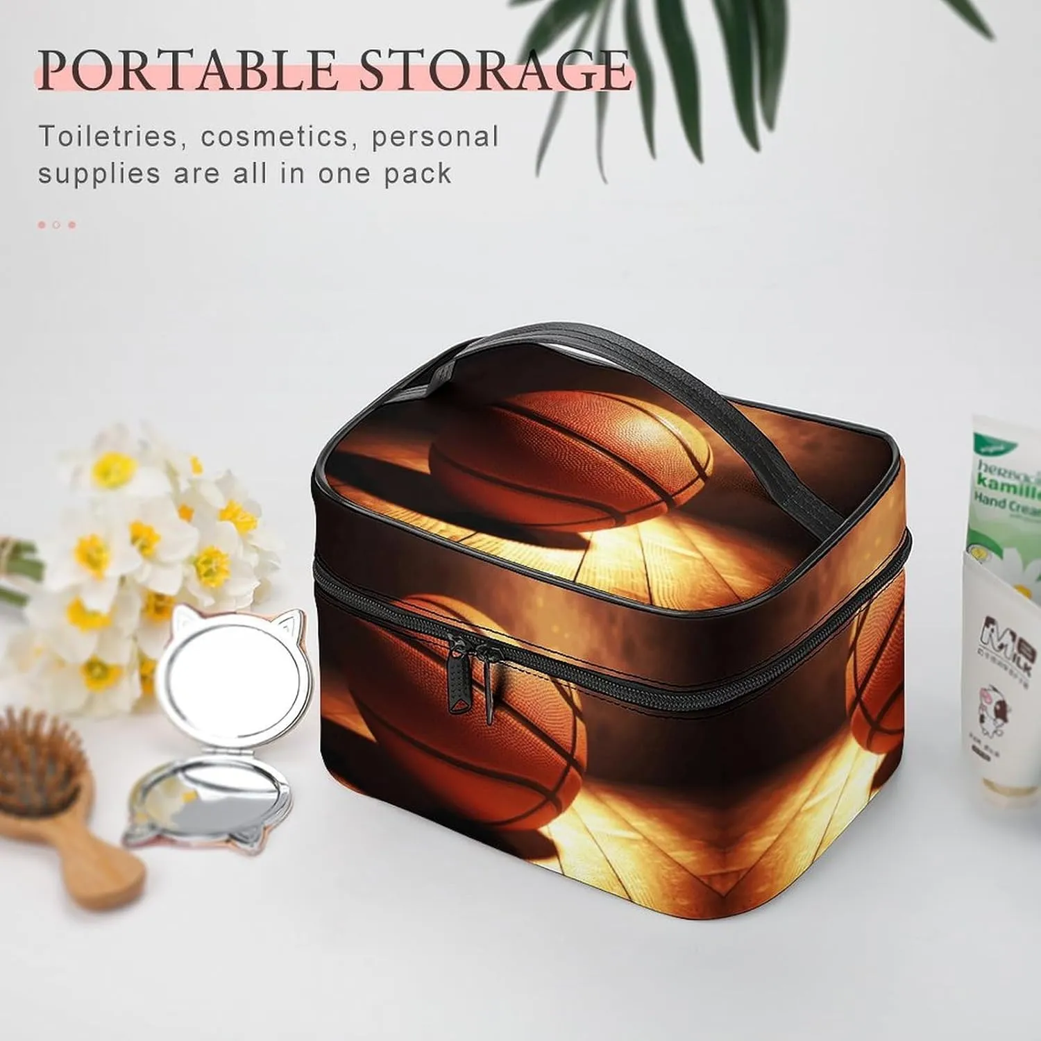Travel Toiletry Bag for Women And Men,Basketball Background Toiletry Organizer, Makeup Bag Travel Organizer for Shampoo,Toiletries