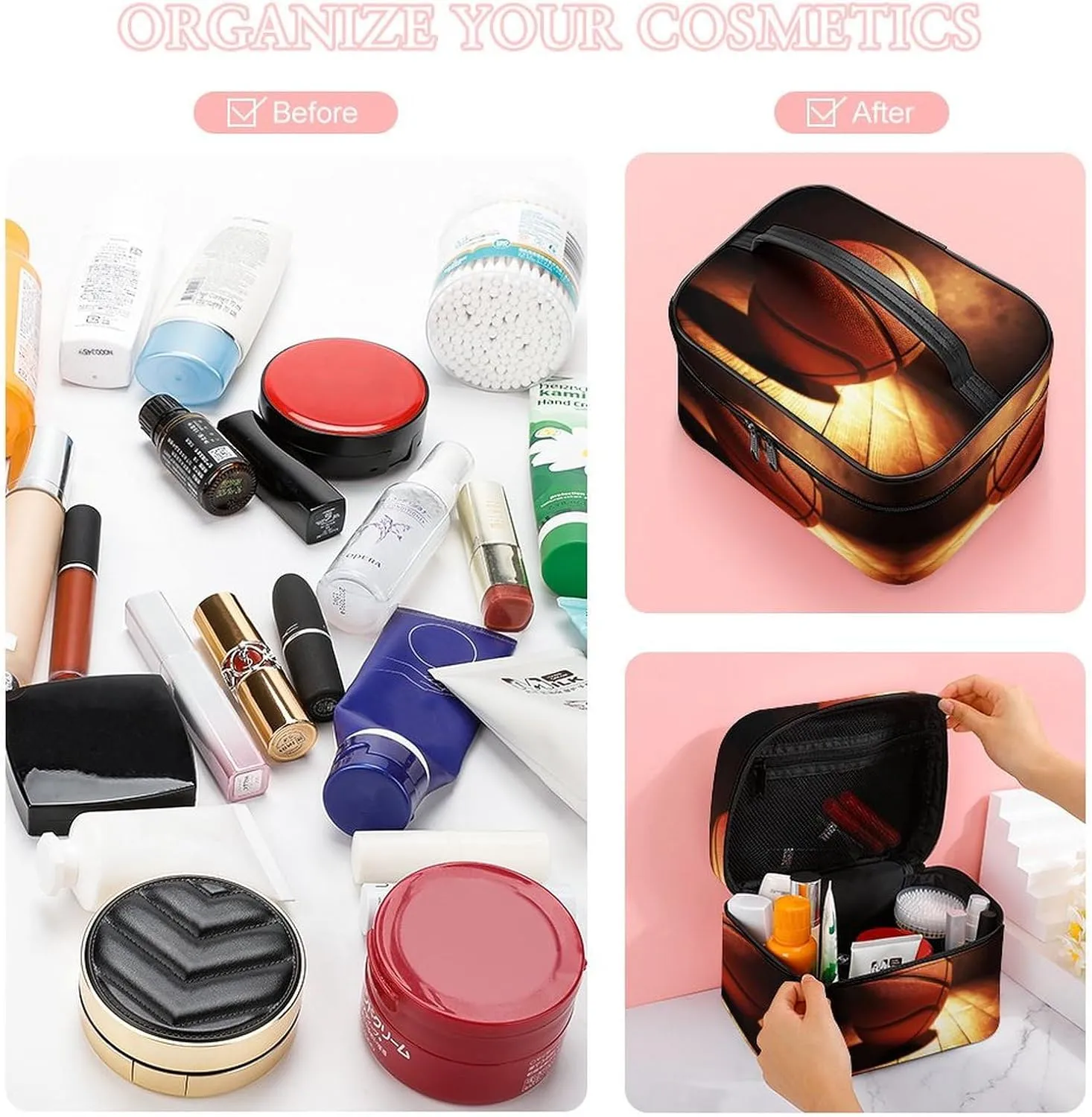 Travel Toiletry Bag for Women And Men,Basketball Background Toiletry Organizer, Makeup Bag Travel Organizer for Shampoo,Toiletries