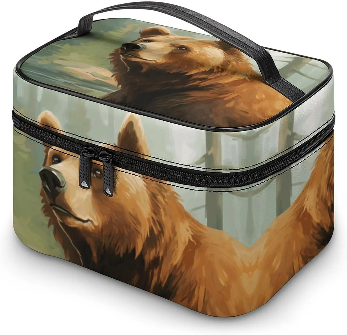 Travel Toiletry Bag for Women And Men,Brown Bear Water And Trees Toiletry Organizer, Makeup Bag Travel Organizer for Shampoo,Toiletries
