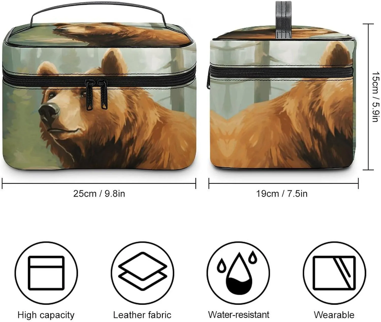 Travel Toiletry Bag for Women And Men,Brown Bear Water And Trees Toiletry Organizer, Makeup Bag Travel Organizer for Shampoo,Toiletries