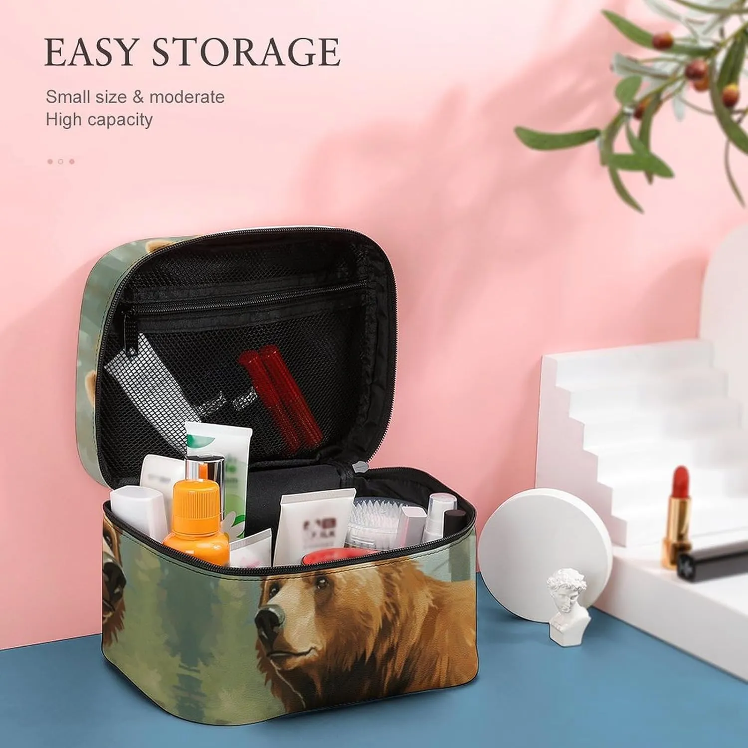Travel Toiletry Bag for Women And Men,Brown Bear Water And Trees Toiletry Organizer, Makeup Bag Travel Organizer for Shampoo,Toiletries