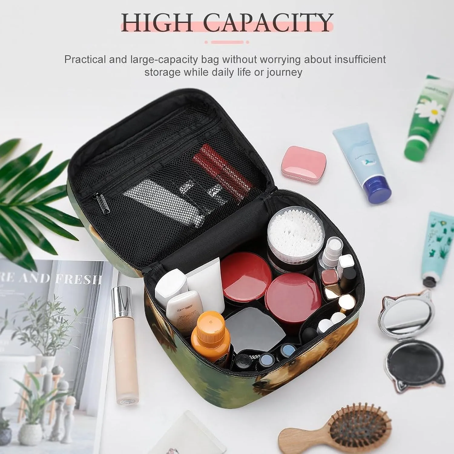 Travel Toiletry Bag for Women And Men,Brown Bear Water And Trees Toiletry Organizer, Makeup Bag Travel Organizer for Shampoo,Toiletries