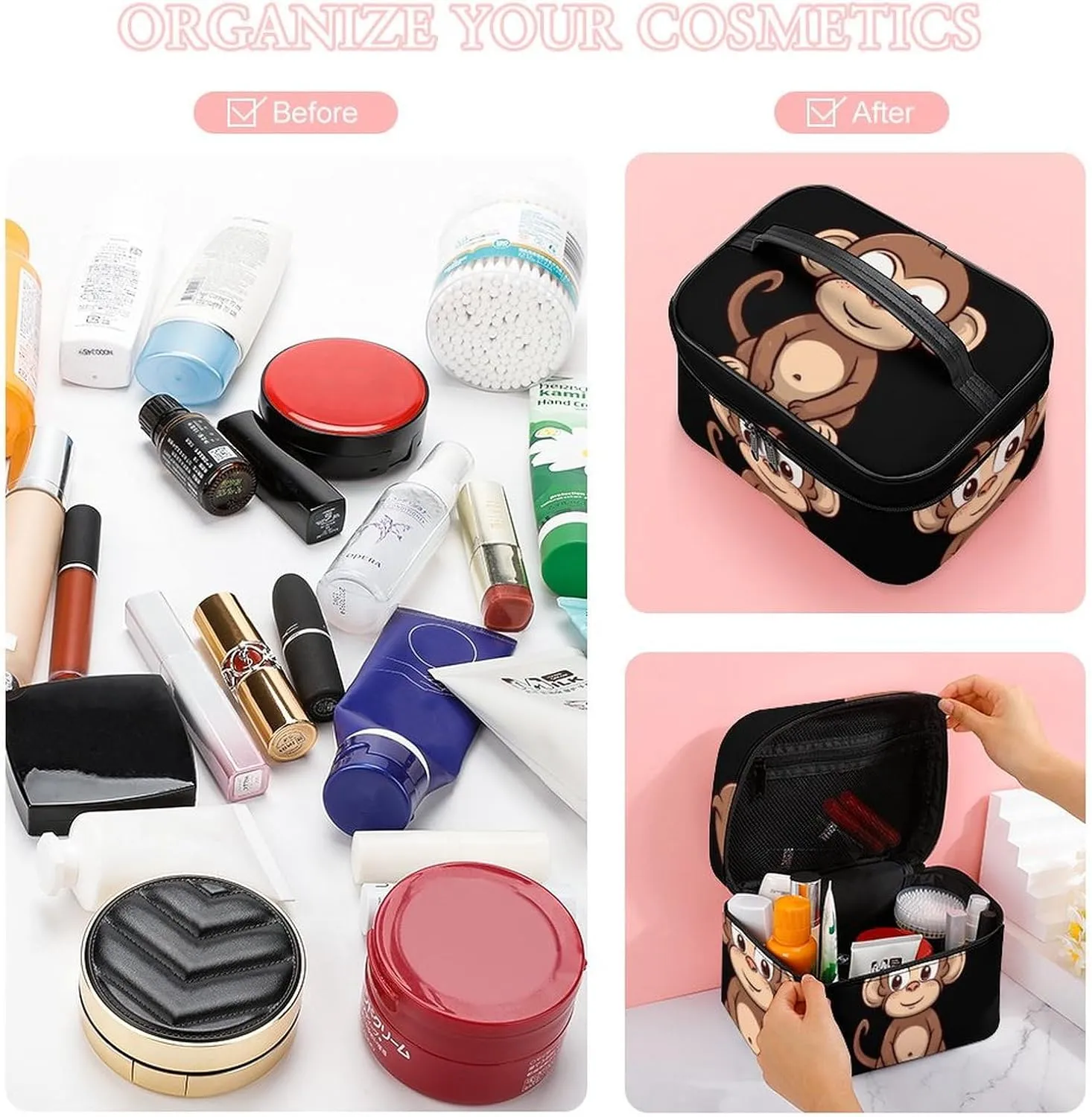 Travel Toiletry Bag for Women And Men,Cartoon Brown Monkey Toiletry Organizer, Makeup Bag Travel Organizer for Shampoo,Toiletries