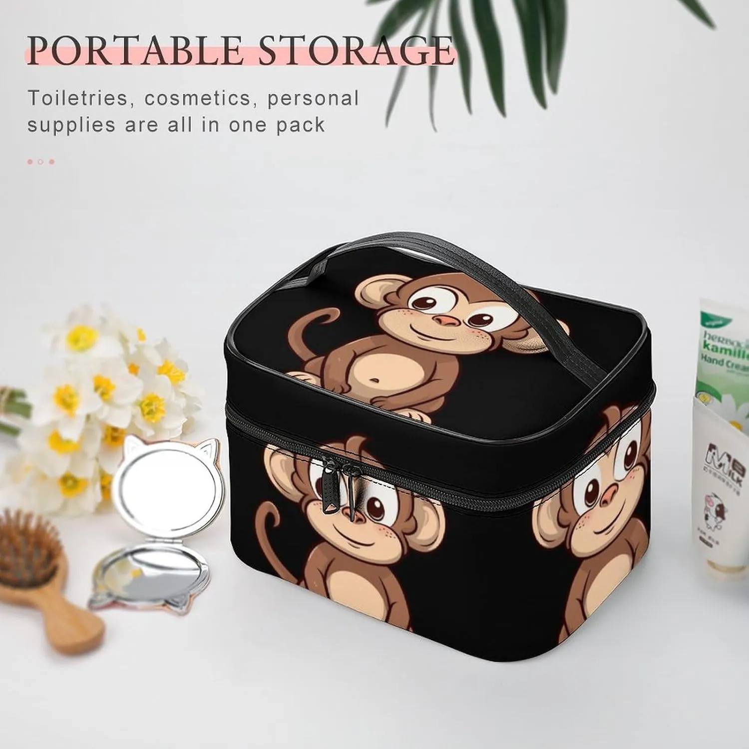Travel Toiletry Bag for Women And Men,Cartoon Brown Monkey Toiletry Organizer, Makeup Bag Travel Organizer for Shampoo,Toiletries