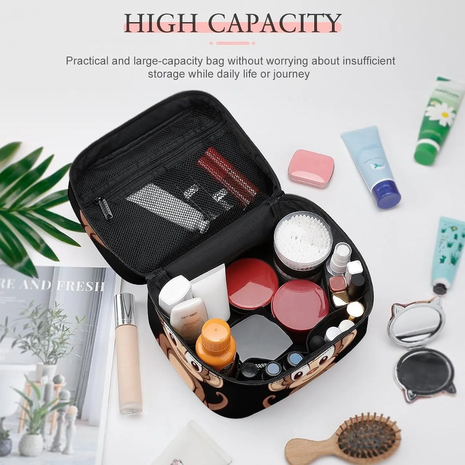 Travel Toiletry Bag for Women And Men,Cartoon Brown Monkey Toiletry Organizer, Makeup Bag Travel Organizer for Shampoo,Toiletries