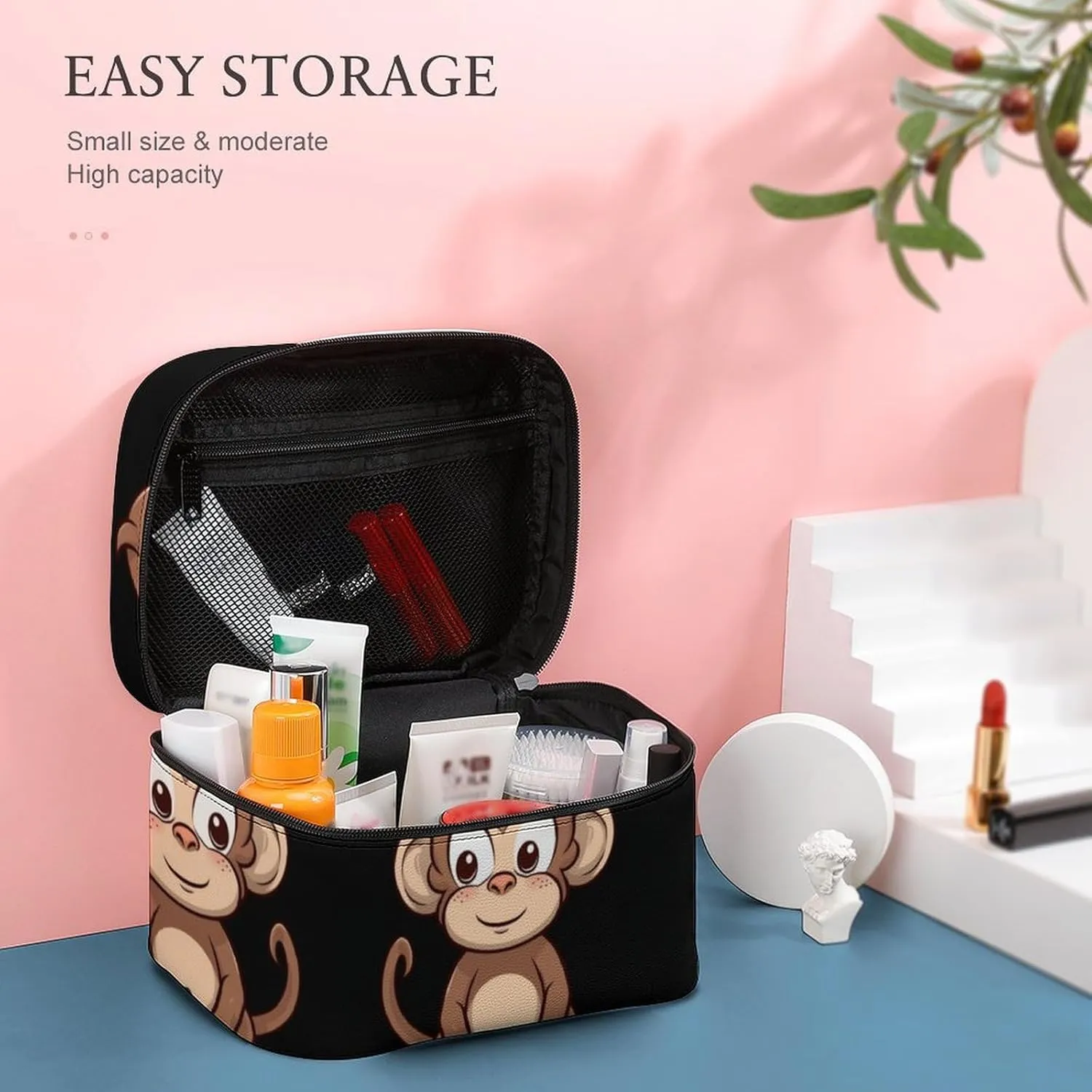 Travel Toiletry Bag for Women And Men,Cartoon Brown Monkey Toiletry Organizer, Makeup Bag Travel Organizer for Shampoo,Toiletries