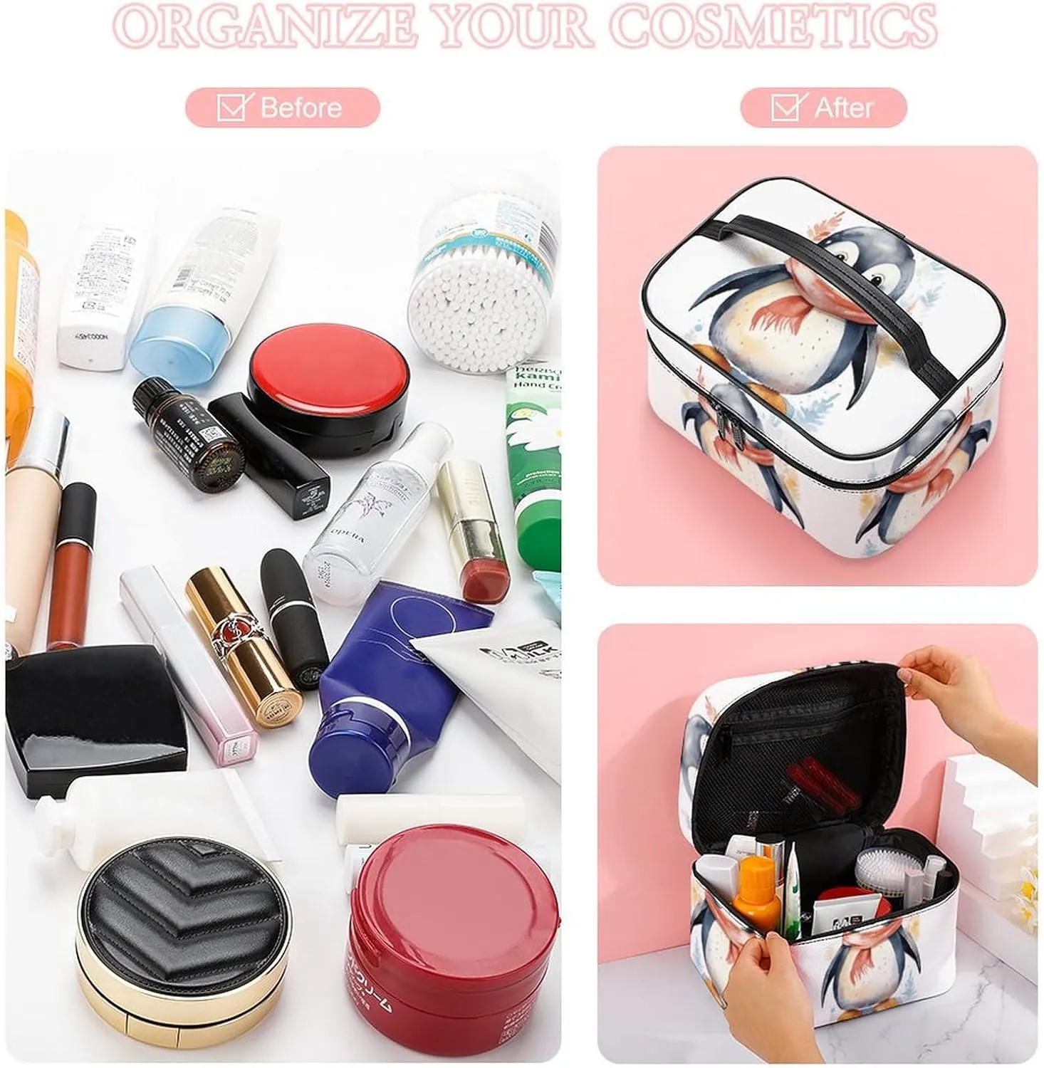Travel Toiletry Bag for Women And Men,Cute Cartoon Penguin Toiletry Organizer, Makeup Bag Travel Organizer for Shampoo,Toiletries
