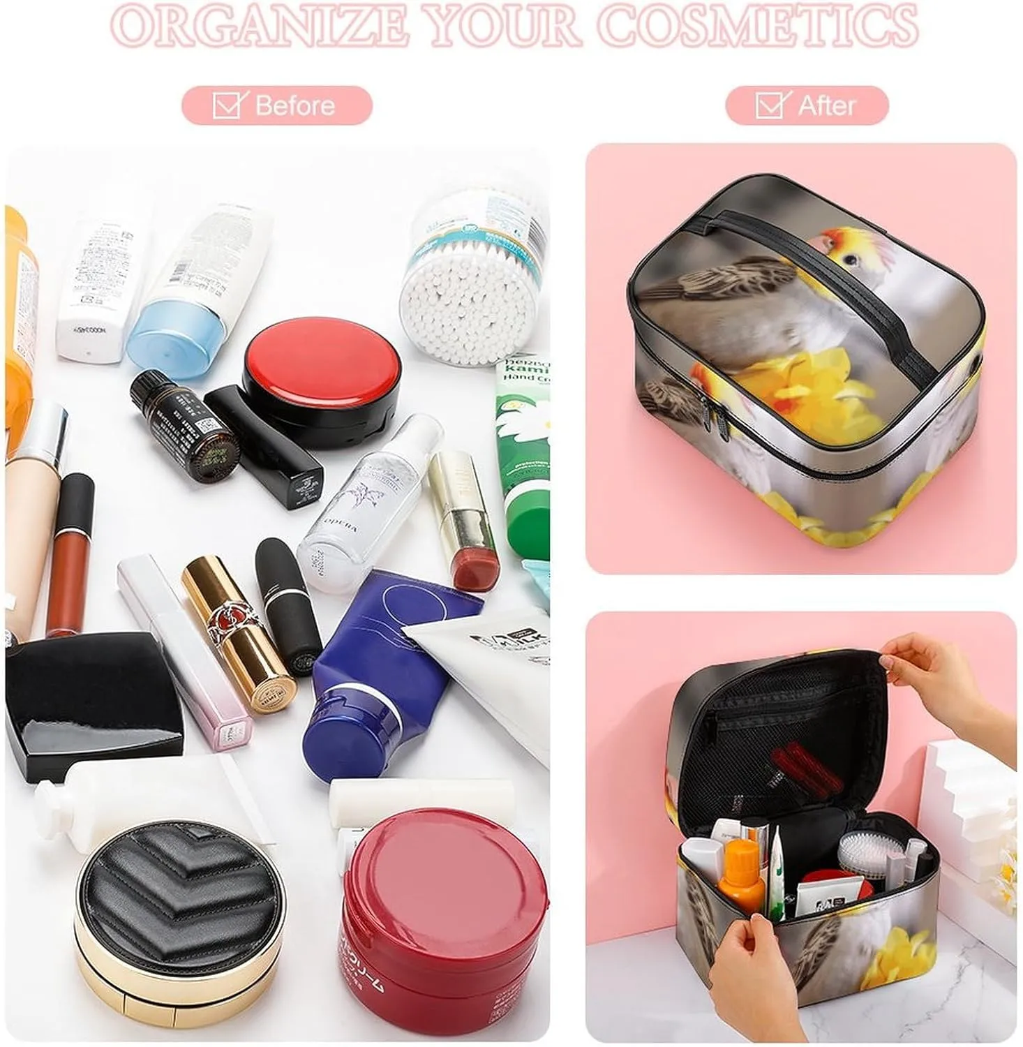Travel Toiletry Bag for Women And Men,Cute Cockatiel Toiletry Organizer, Makeup Bag Travel Organizer for Shampoo,Toiletries