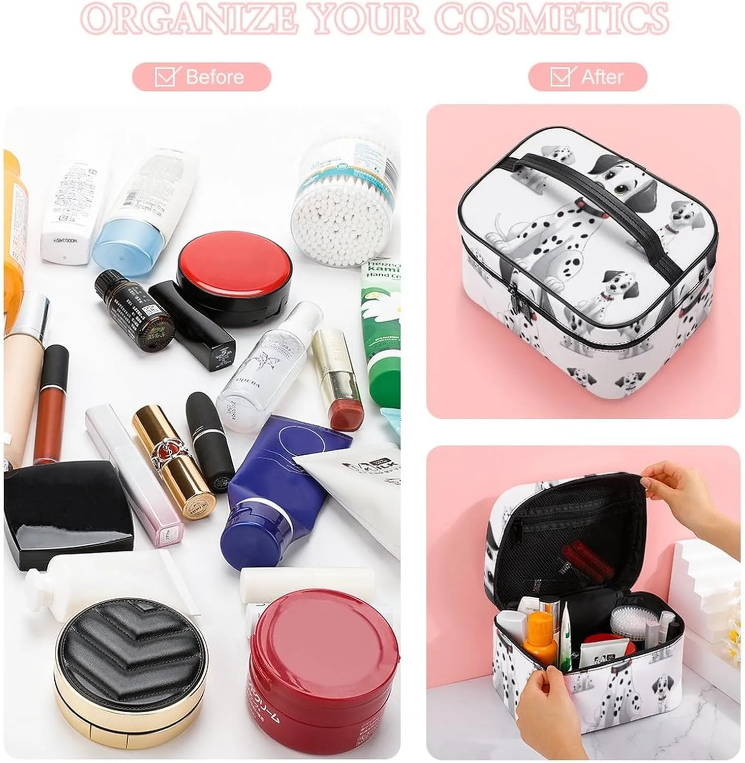 Travel Toiletry Bag for Women And Men,Cute Dalmatian Toiletry Organizer, Makeup Bag Travel Organizer for Shampoo,Toiletries