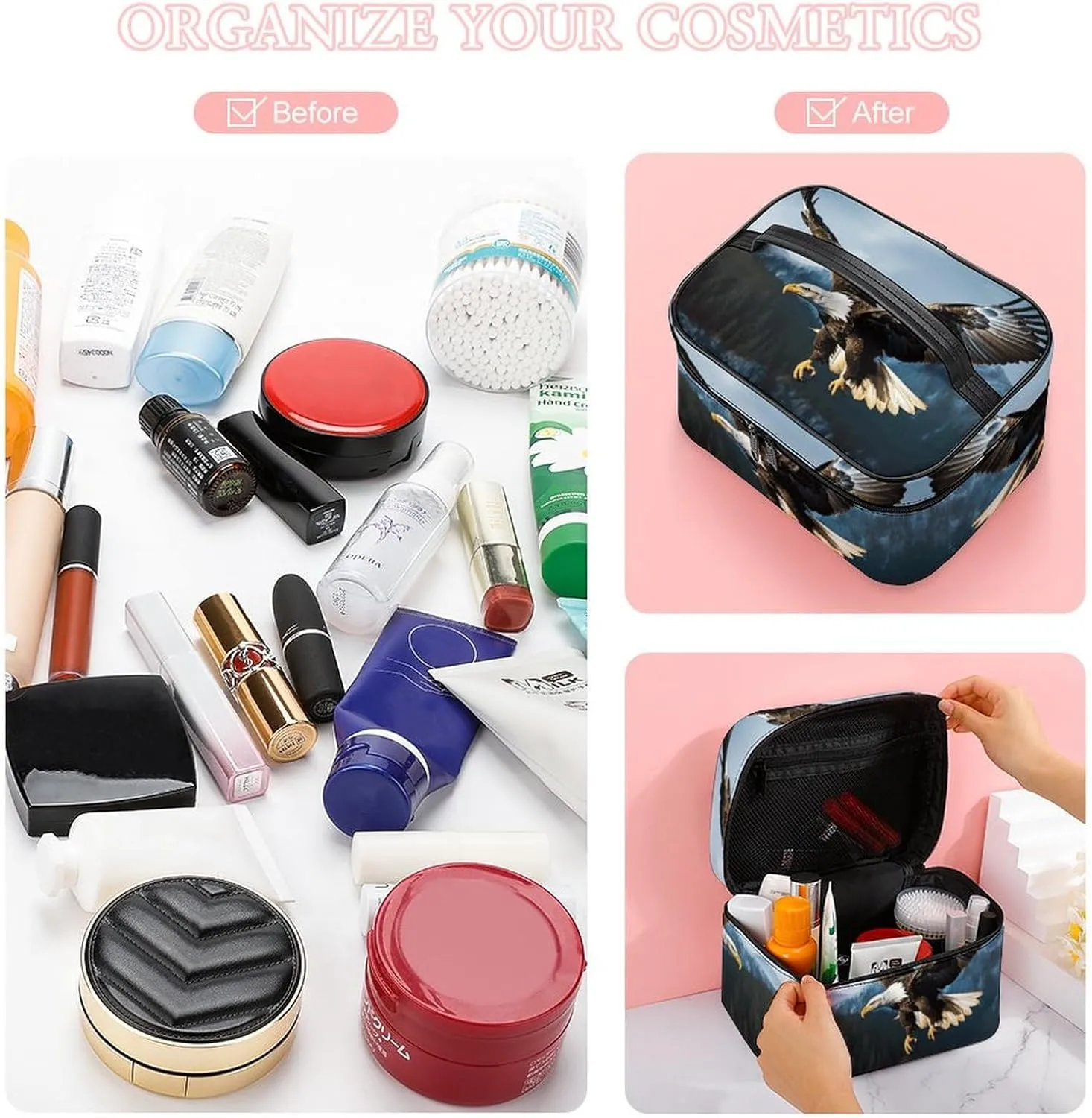 Travel Toiletry Bag for Women And Men,Eagle at Hunting Toiletry Organizer, Makeup Bag Travel Organizer for Shampoo,Toiletries