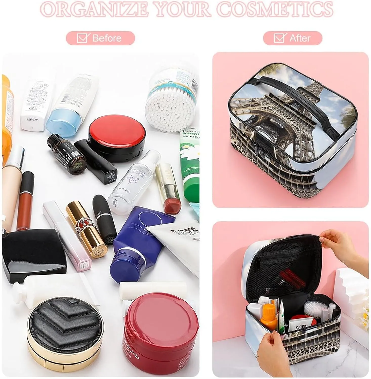 Travel Toiletry Bag for Women And Men,Eiffel Tower French Paris Monument Toiletry Organizer, Makeup Bag Travel Organizer for Shampoo,Toiletries