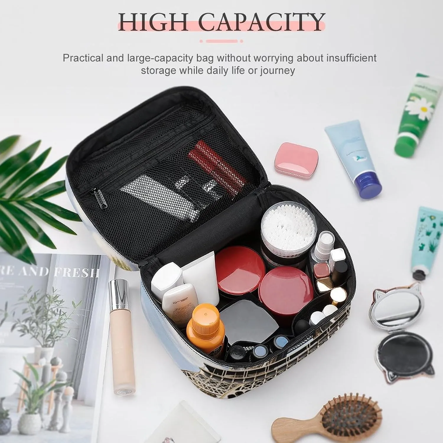 Travel Toiletry Bag for Women And Men,Eiffel Tower French Paris Monument Toiletry Organizer, Makeup Bag Travel Organizer for Shampoo,Toiletries
