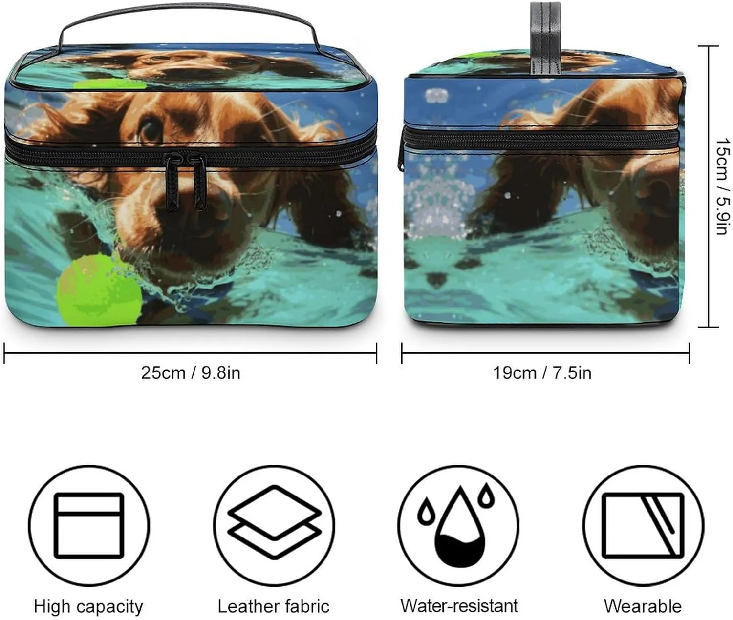 Travel Toiletry Bag for Women And Men,Funny Swimming Dog Toiletry Organizer, Makeup Bag Travel Organizer for Shampoo,Toiletries