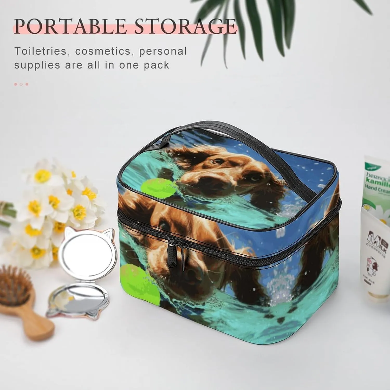 Travel Toiletry Bag for Women And Men,Funny Swimming Dog Toiletry Organizer, Makeup Bag Travel Organizer for Shampoo,Toiletries