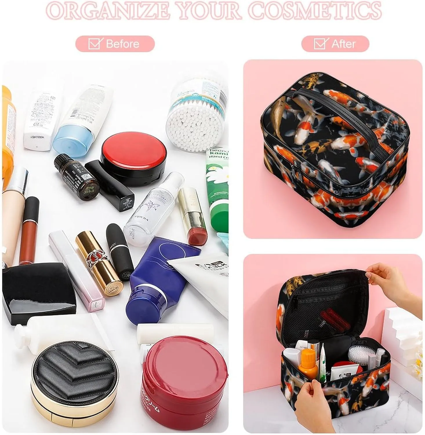 Travel Toiletry Bag for Women And Men,Japan Fancy Carp Fishes Toiletry Organizer, Makeup Bag Travel Organizer for Shampoo,Toiletries