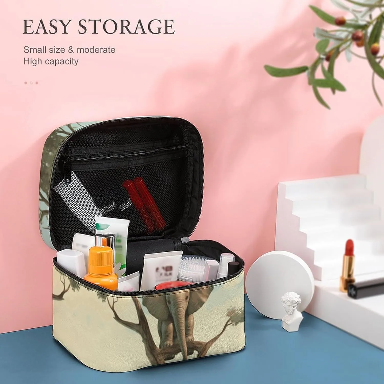 Travel Toiletry Bag for Women And Men,Little Elephant on Tree Toiletry Organizer, Makeup Bag Travel Organizer for Shampoo,Toiletries