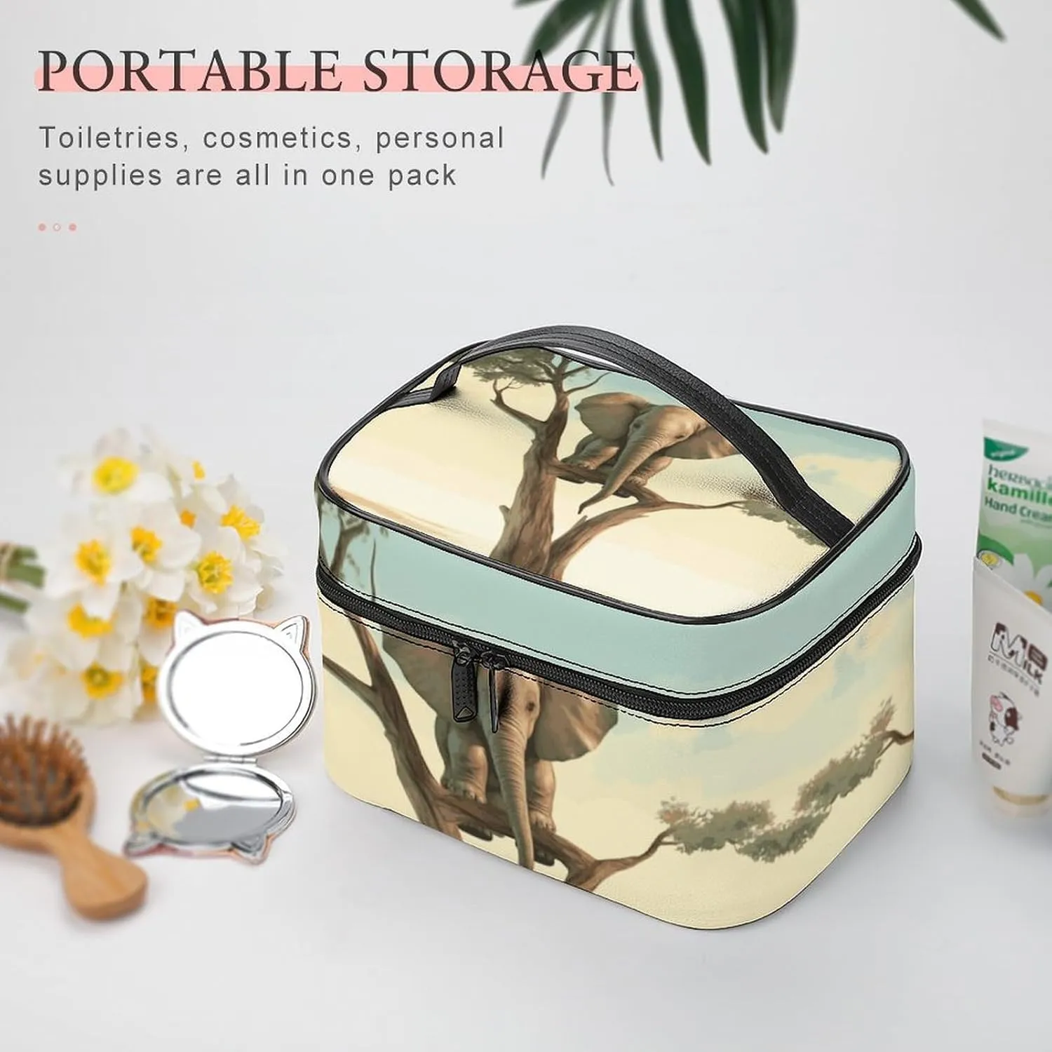 Travel Toiletry Bag for Women And Men,Little Elephant on Tree Toiletry Organizer, Makeup Bag Travel Organizer for Shampoo,Toiletries