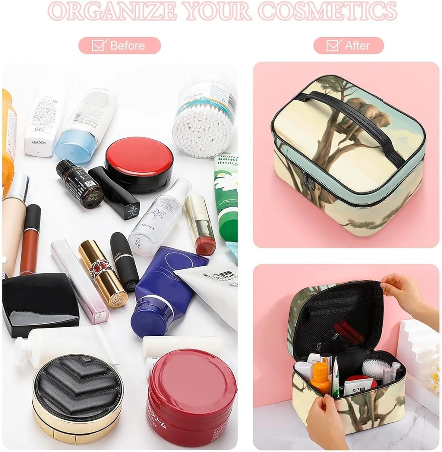 Travel Toiletry Bag for Women And Men,Little Elephant on Tree Toiletry Organizer, Makeup Bag Travel Organizer for Shampoo,Toiletries