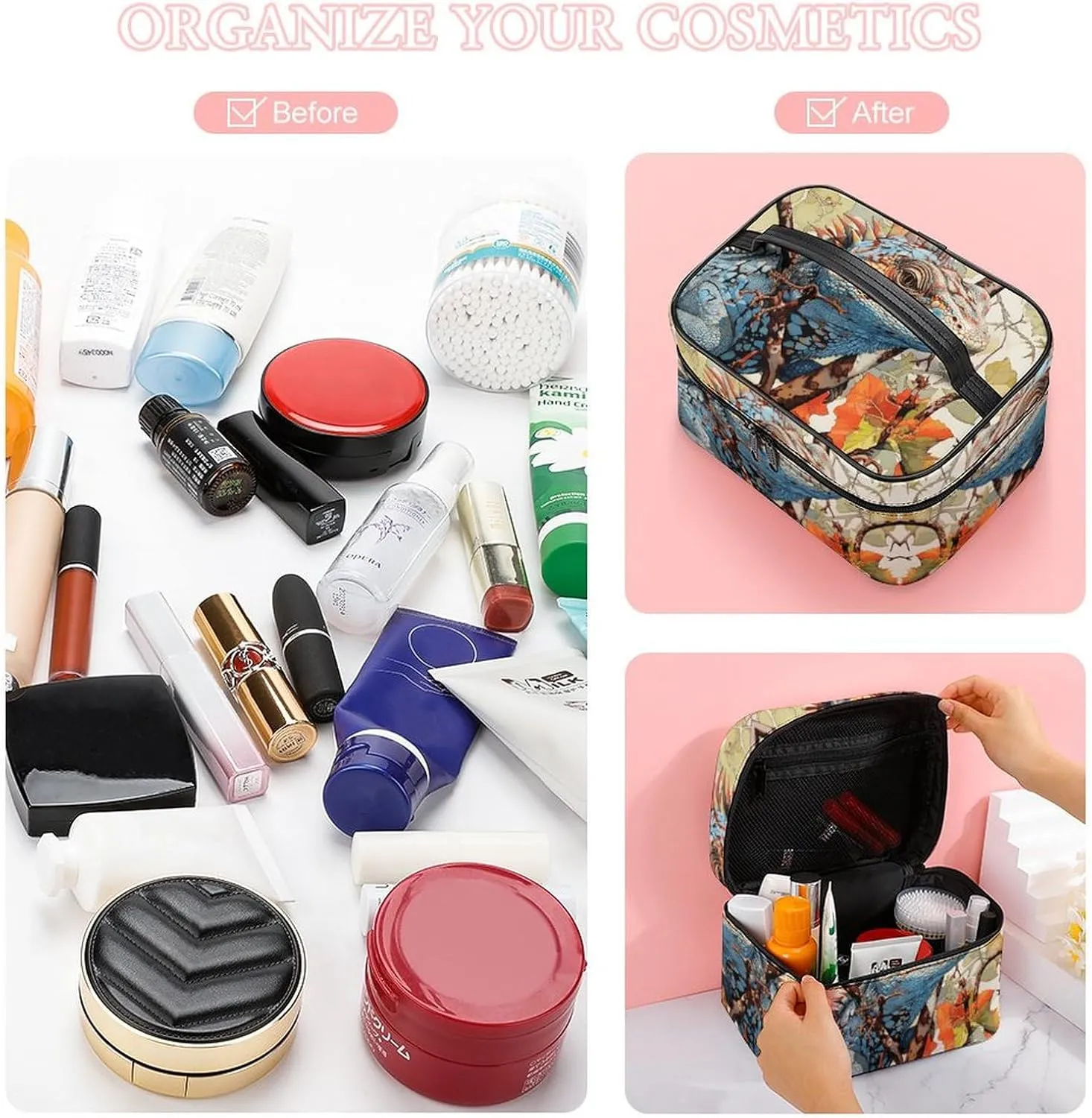 Travel Toiletry Bag for Women And Men,Lizard on The Branch Toiletry Organizer, Makeup Bag Travel Organizer for Shampoo,Toiletries