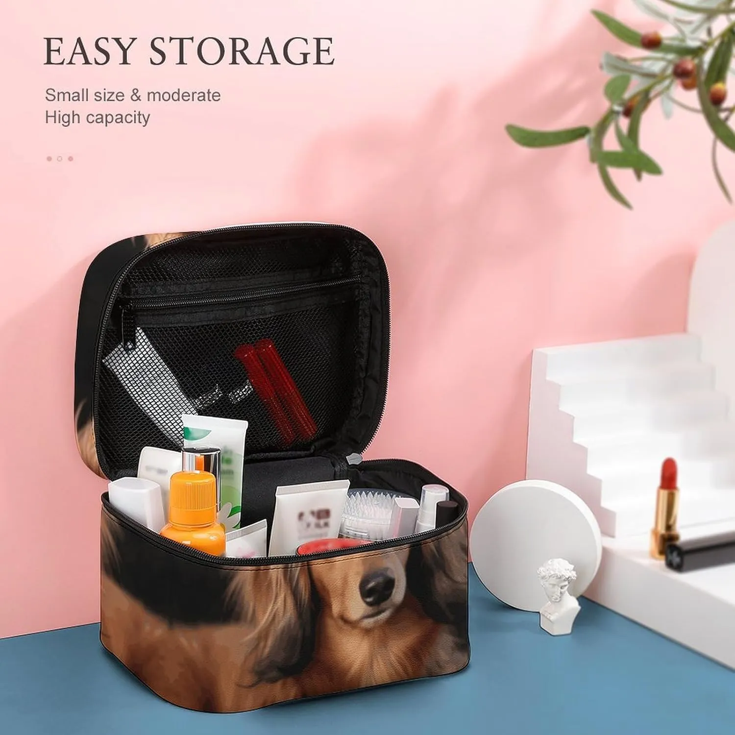 Travel Toiletry Bag for Women And Men,Long Haired Dachshund Toiletry Organizer, Makeup Bag Travel Organizer for Shampoo,Toiletries