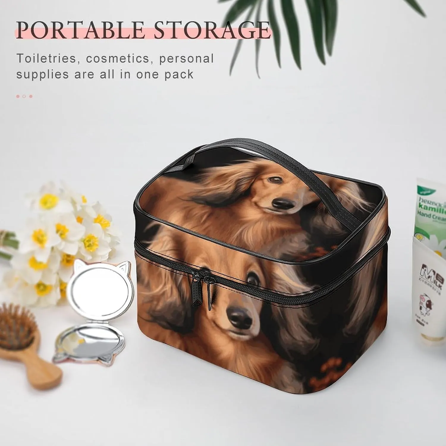 Travel Toiletry Bag for Women And Men,Long Haired Dachshund Toiletry Organizer, Makeup Bag Travel Organizer for Shampoo,Toiletries